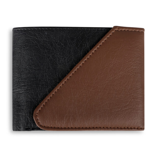 Black & Brown Leather Tri-Fold Wallet for Men | Broad Bull - Image 2