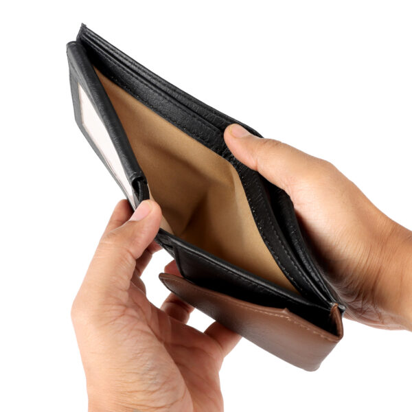 Black & Brown Leather Tri-Fold Wallet for Men | Broad Bull - Image 5